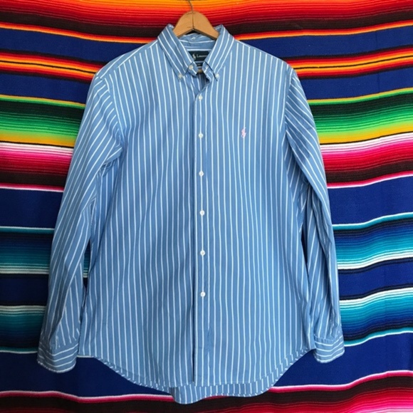 Polo Button Down Striped Men’s Classic Fit Pink Po - Picture 3 of 6